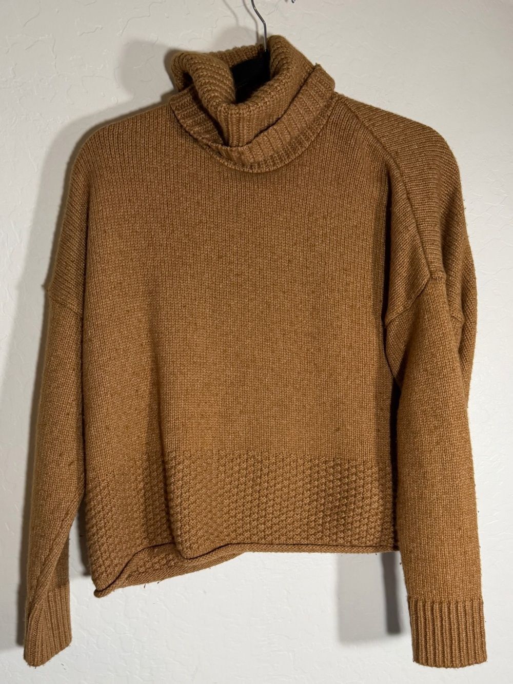 Madewell Camel Brown Chunky Knit Turtleneck Sweater Small Textured Hem